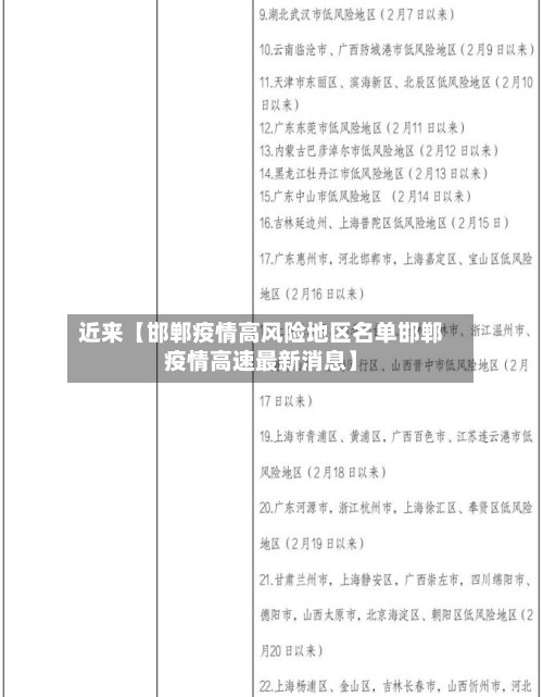 近来【邯郸疫情高风险地区名单邯郸疫情高速最新消息】