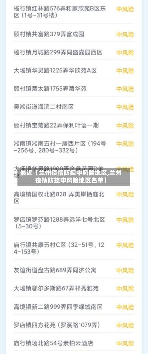 最近【兰州疫情防控中风险地区,兰州疫情防控中风险地区名单】